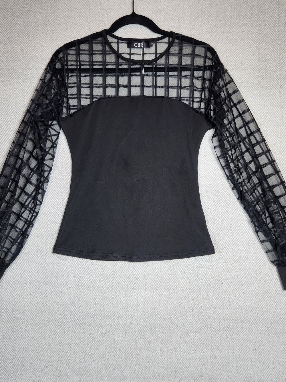 CBR Black Sheer Grid Long Sleeve Top Womens S